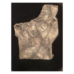 Trouve One Sleeve Gold Metallic Shimmer Top